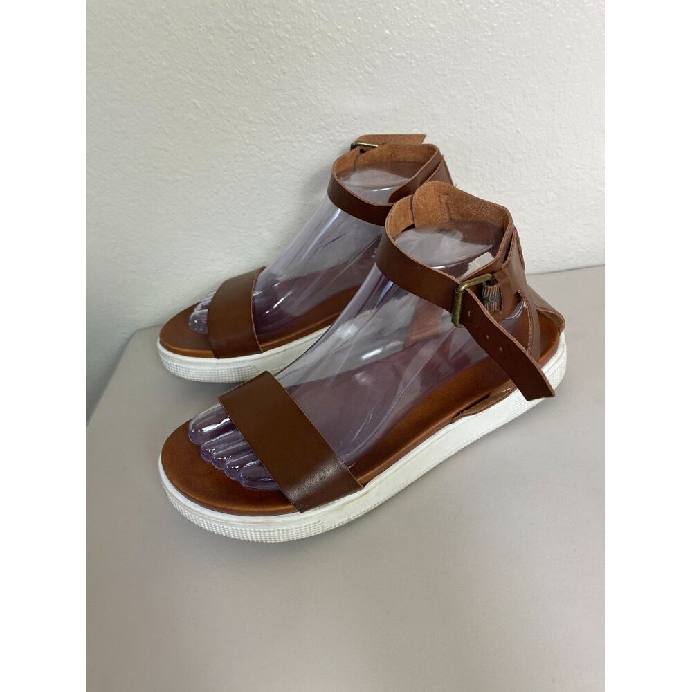 Altard State Brown Leather Ankle Strap Sandals Women Size 10 Capsule Closet stap
